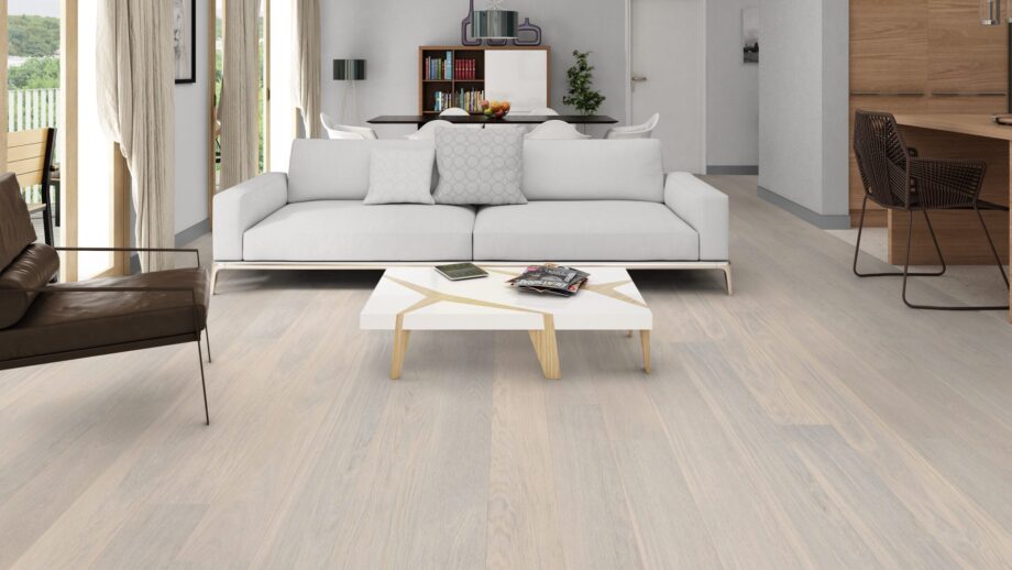 Parquet Tarkett, Shade, Oak Cotton White, 1-strip, 2 sides bevelled, stained, mat lacquer