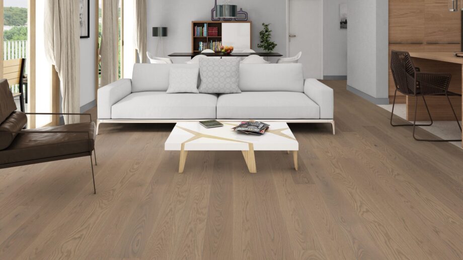 Parquet Tarkett, Shade, Oak Soft Grey Plank, 1-strip, 2 sides bevelled, brushed, stained, Proteco Natura mat lacquer