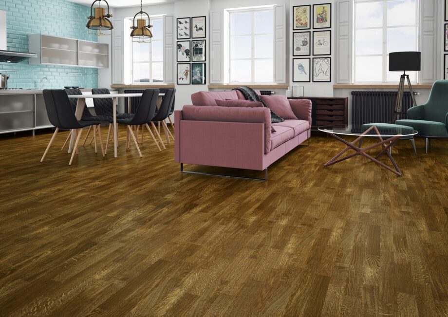 Parquet Oak, Molti Honey, 3-strip, brushed, stained, matt lacquer