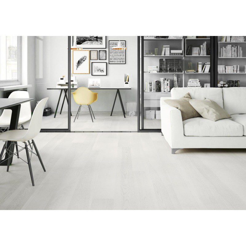 Parquet Ash, Grande Lemon Sorbet, 1-strip, beveled, brushed, stained, matt lacquer