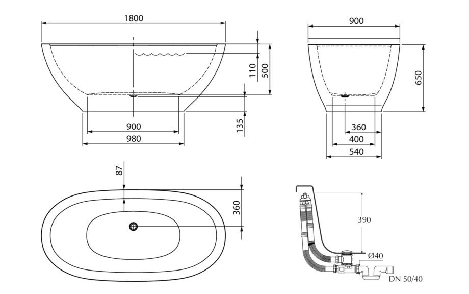 Bathtub PAA DOLCE matt silkstone