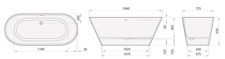 Bathtub PAA DECO NUDO matt silkstone