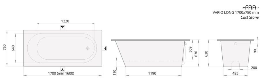 Bathtub PAA VARIO LONG cast stone