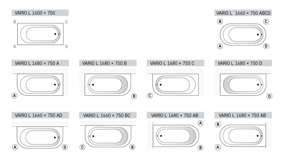 Bathtub PAA VARIO LONG cast stone