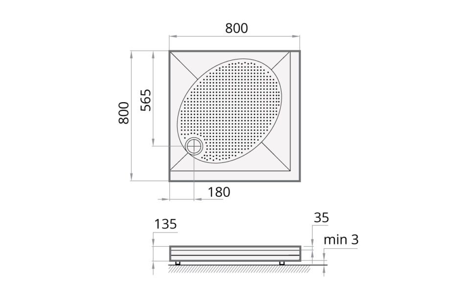 Shower tray PAA ART KV80 + panel & adjustable legs