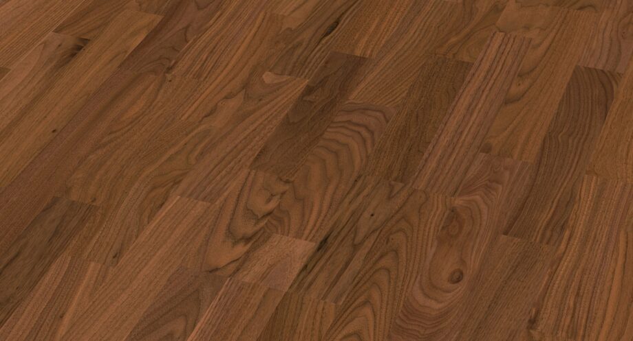 Parquet American walnut harmonious, 3-strip, lacquered