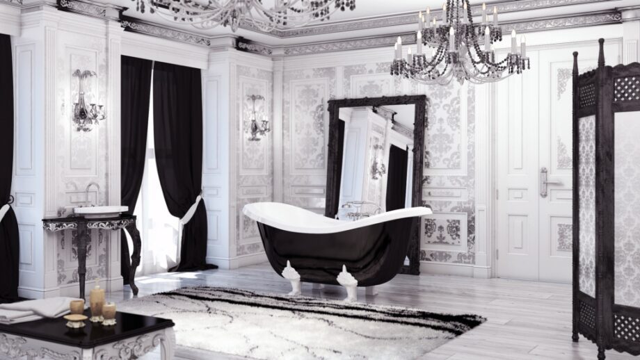 Bath Vispool Impero black and white with white legs