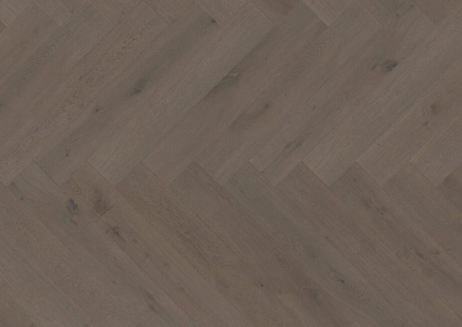 Parquet Oak, ter Hürne, herringbone, Oak basalt brown, brushed, beveled, extra matt lacquered