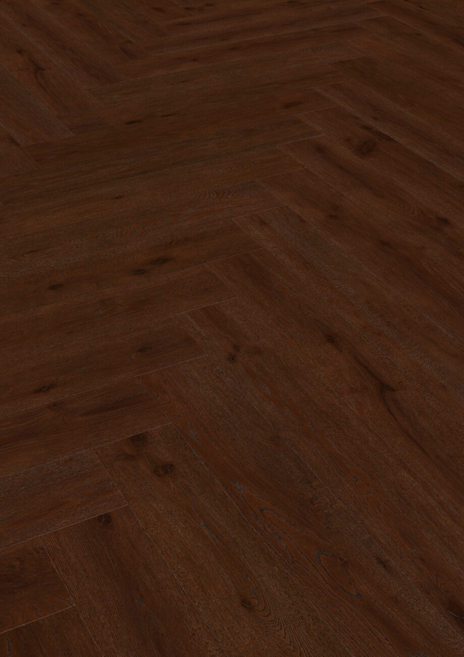 Parquet Oak, ter Hürne, herringbone, Oak red brown, brushed, beveled, extra matt lacquered