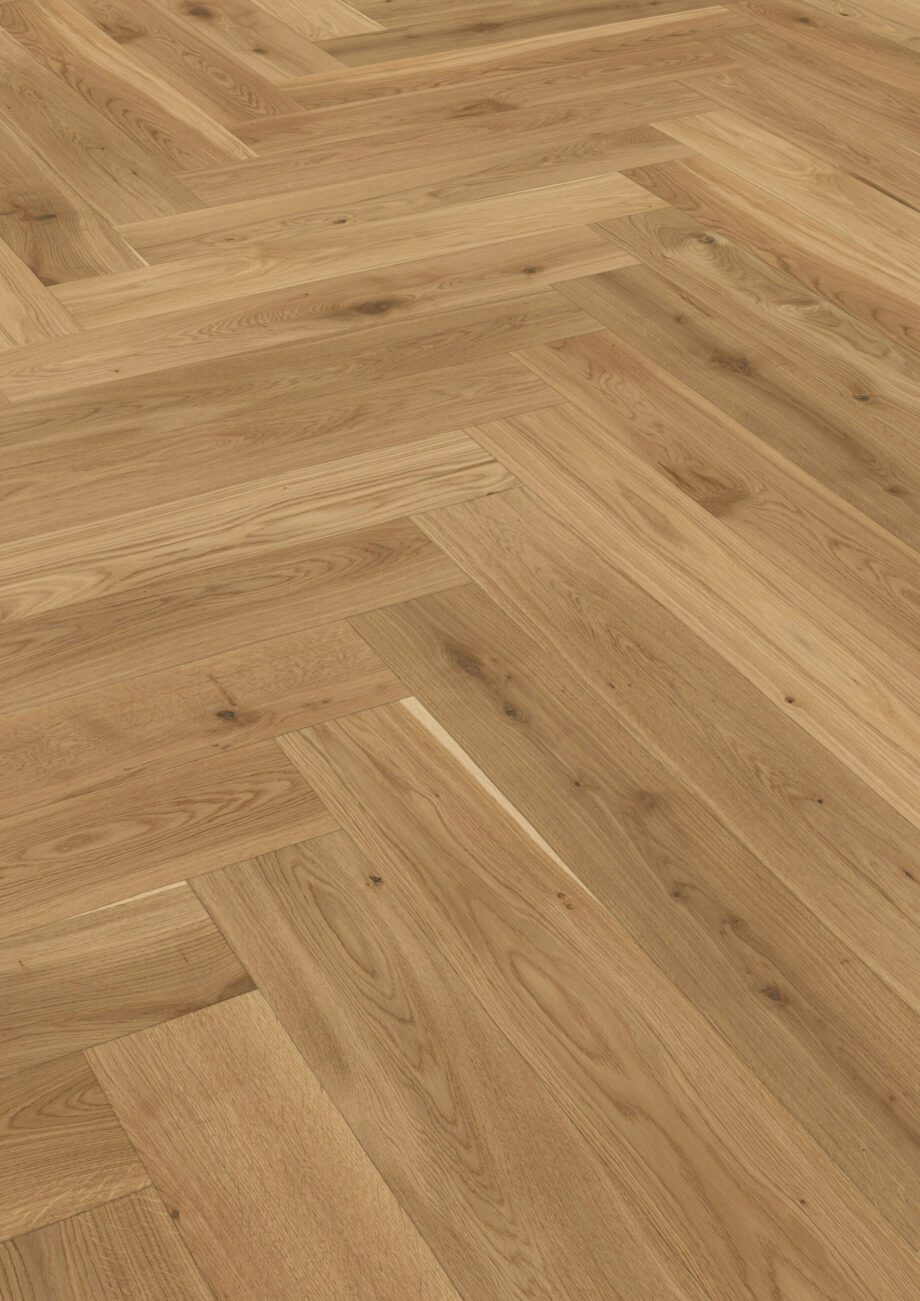 Parquet Oak, ter Hürne, oak herringbone, brushed, beveled, matt lacquered