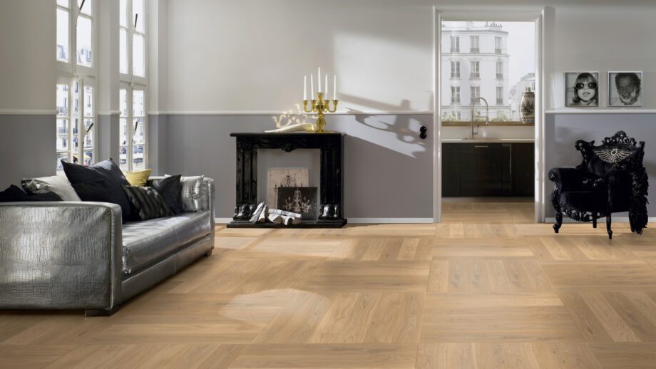 Parquet Oak, ter Hürne, Oak unfinished effect, brushed, beveled, extra matt lacquered