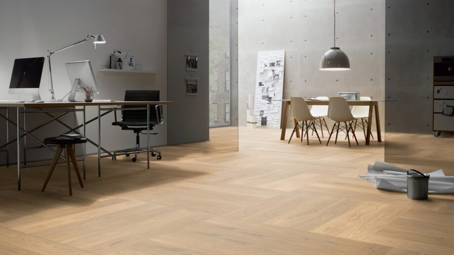 Parquet Oak, ter Hürne, Oak unfinished effect, brushed, beveled, extra matt lacquered