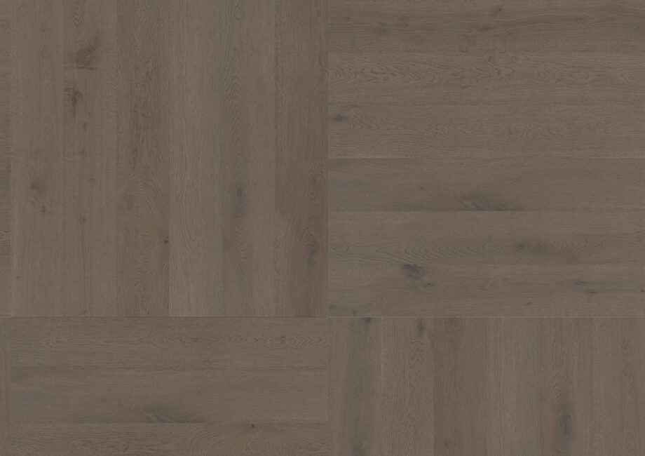 Parquet Oak, ter Hürne, Oak basalt brown, brushed, beveled, extra matt lacquered