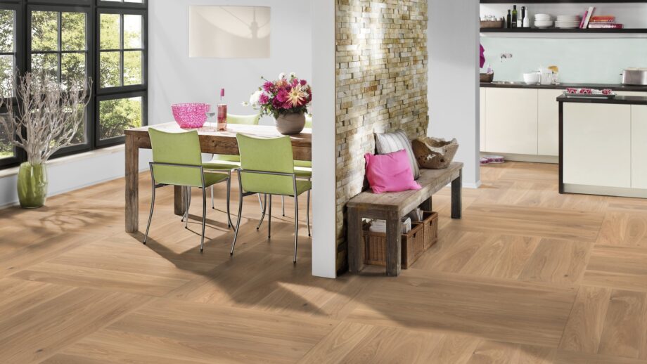 Parquet Oak, ter Hürne, Oak light beige, brushed, beveled, natural oil-treated