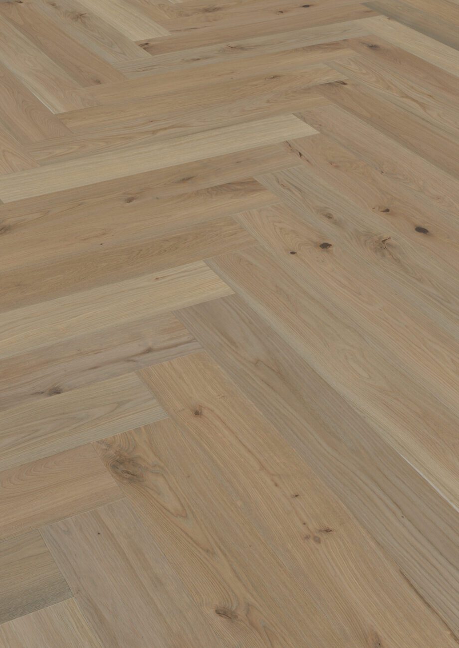 Parquet Oak, ter Hürne, Oak sand brown, herringbone, brushed, beveled, natural oil-treated