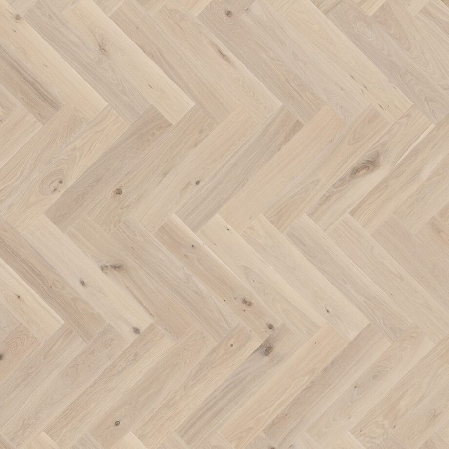 Herringbone parquet oak, Tarkett, Segno Oak Lime Stone, brushed, beveled, hardwax oil, left modular