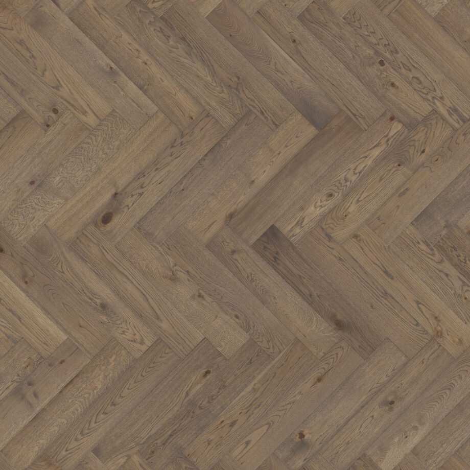 Herringbone parquet oak, Tarkett, Segno Oak Old Grey, brushed, beveled, hardwax oil, left modular