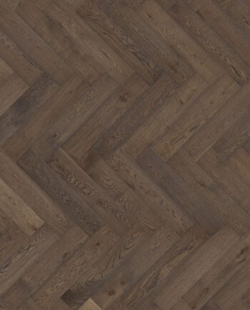 Herringbone parquet oak, Tarkett, Segno Oak Old Brown, brushed, beveled, hardwax oil, left modular