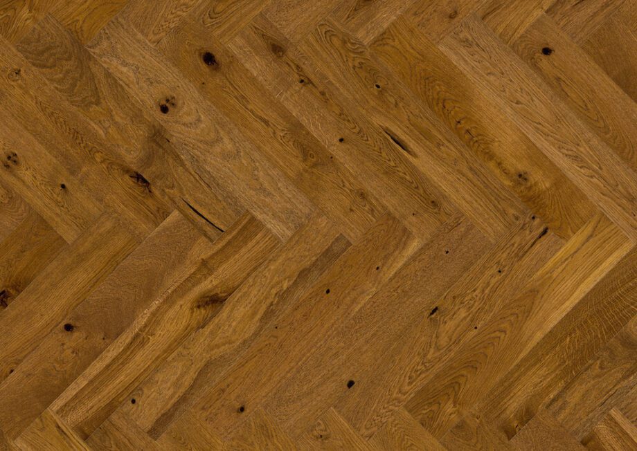 Parquet Oak, Brown Sugar, 1-strip, beveled, brushed, stained, matt lacquer, herringbone, click