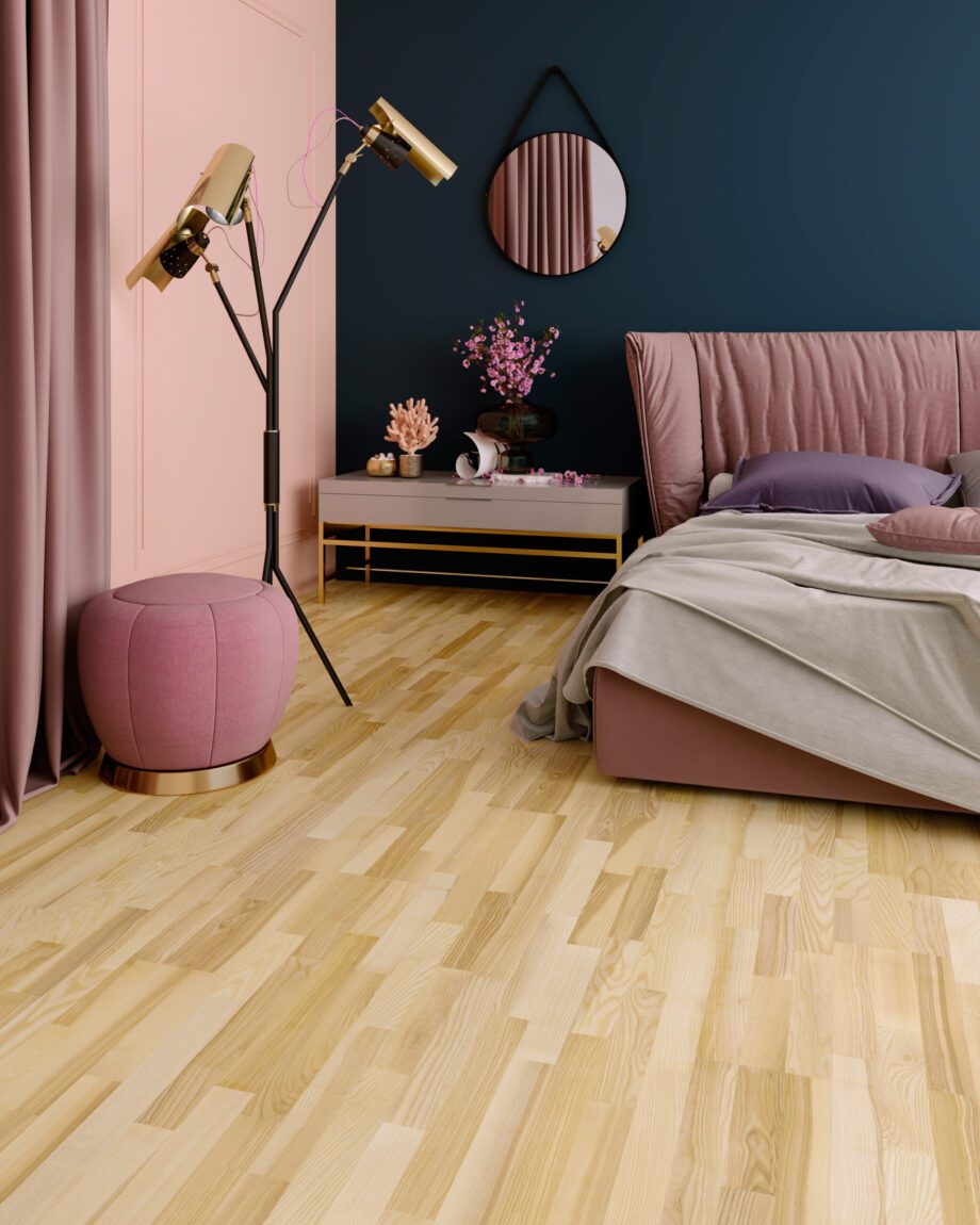 Parquet Ash, Elegant Pure Line, 3-strip, brushed, lacquer 5%