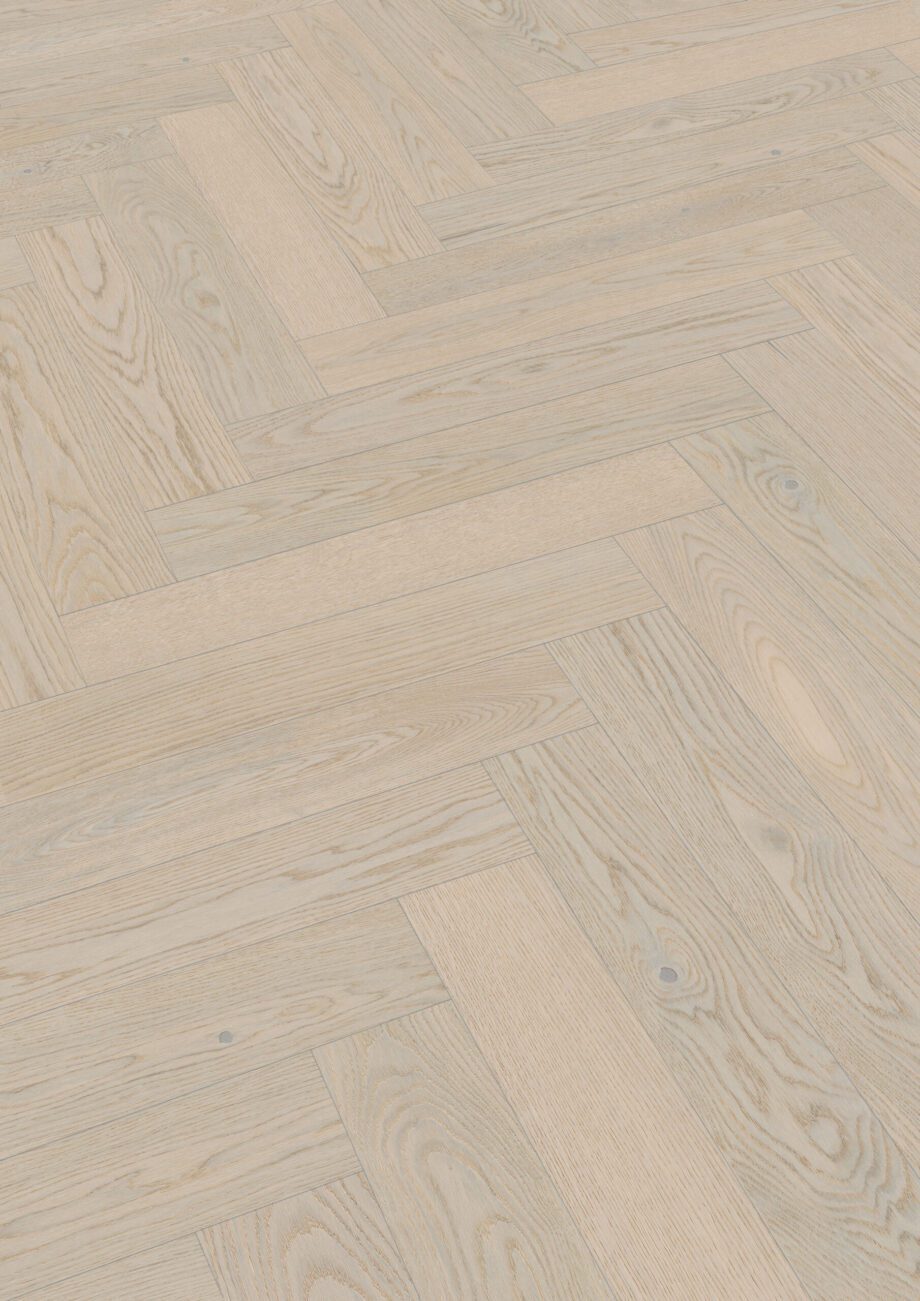 Herringbone parquet Meister Lindura Classic Arctic white, 1-Strip (plank), brushed, ultra matt lacquered