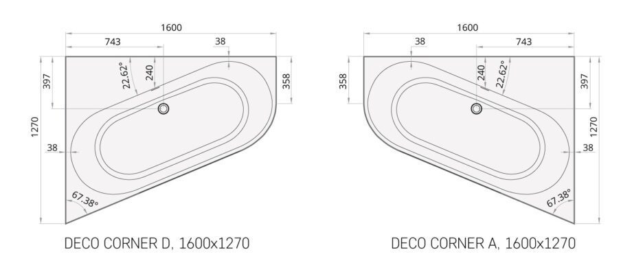 Bathtub PAA DECO CORNER D Silkstone matt corner bathtub