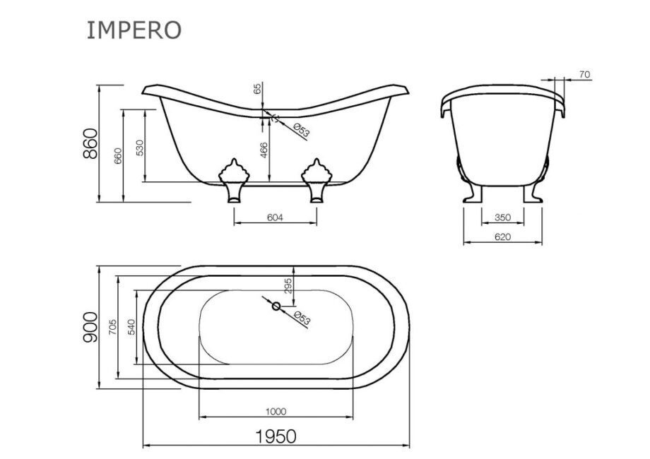 Bath Vispool Impero with white legs