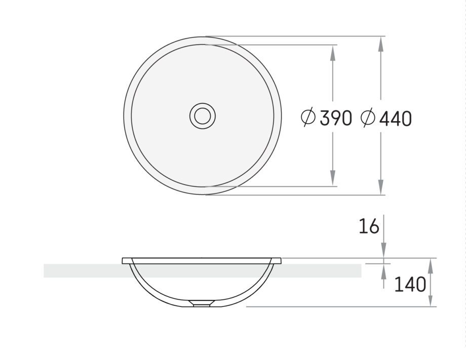 Washbasin PAA ROUND IN cast stone drop-in, without overflow