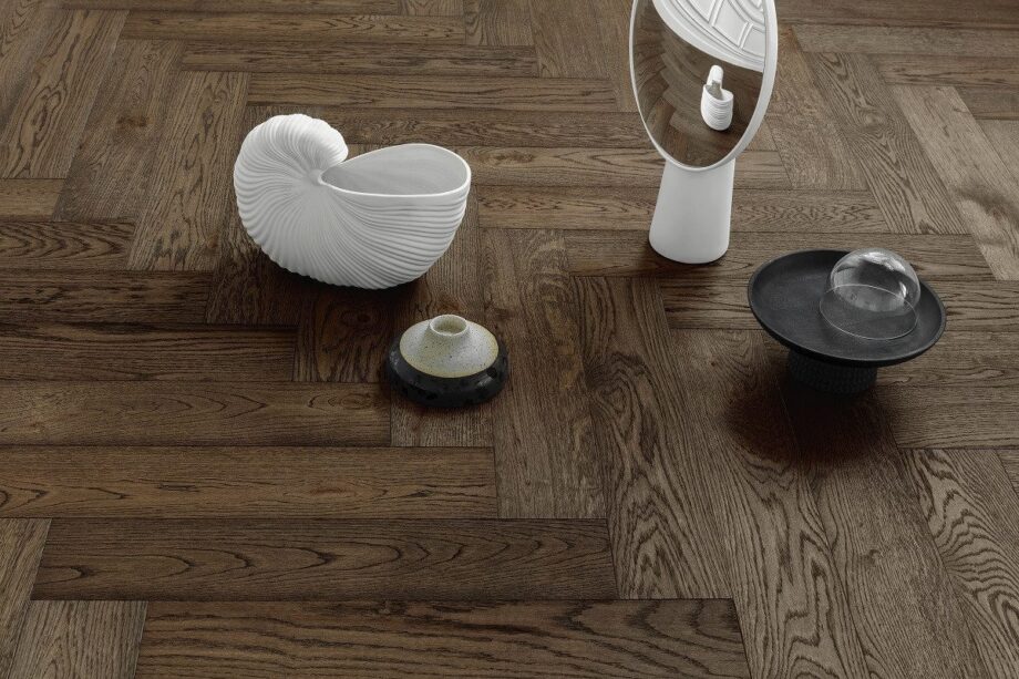 Herringbone parquet oak, Tarkett, Segno Oak Old Brown, brushed, beveled, hardwax oil, left modular – 5