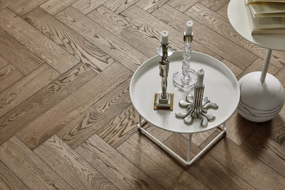 Herringbone parquet oak, Tarkett, Segno Oak Old Grey, brushed, beveled, hardwax oil, left modular – 2
