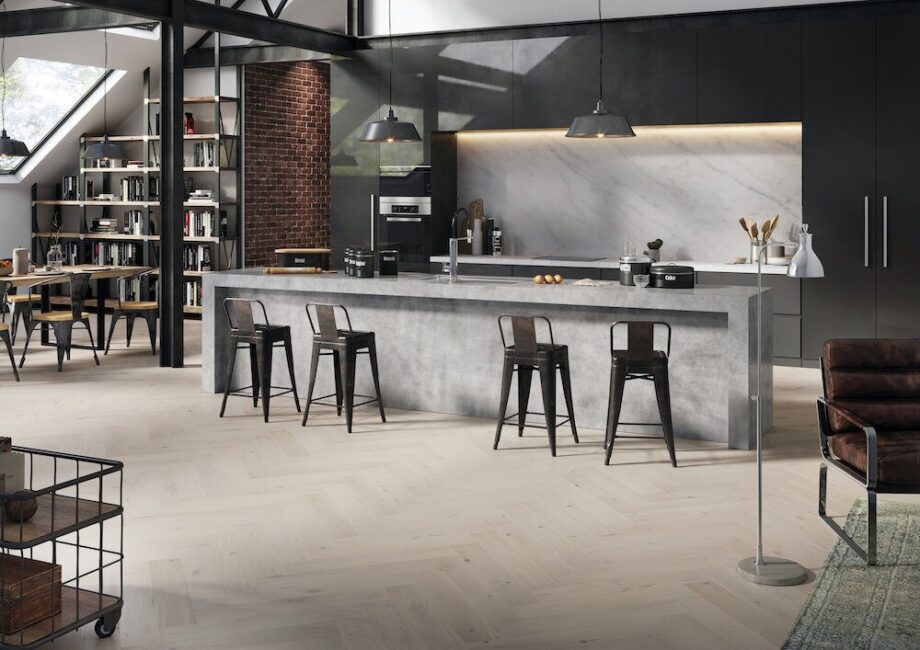 Parquet Oak, Cappuccino, 1-strip, beveled, brushed, stained, matt lacquer, herringbone, click – 2
