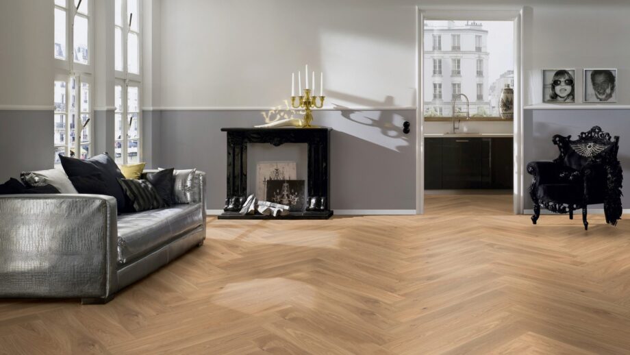 Parquet Oak, ter Hürne, oak light beige, herringbone, brushed, beveled, white natural oil-treated – 3