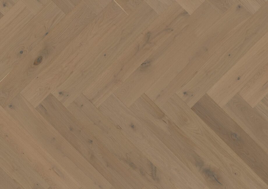 Herringbone Parquet Oak ter Hürne Ochre Brown, brushed, bevelled, extra matt lacquer