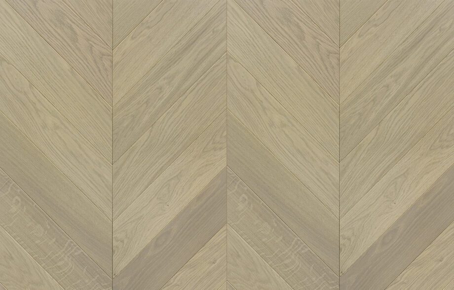 Chevron parquet oak, EstaParket, AB/Nordic S Sandstone, beveled, brushed, mat lacquer 5%