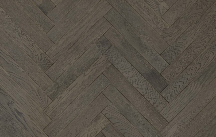 Herringbone parquet oak, Estaparket, BC lava grey, beveled, brushed, extra mat lacquer 5%