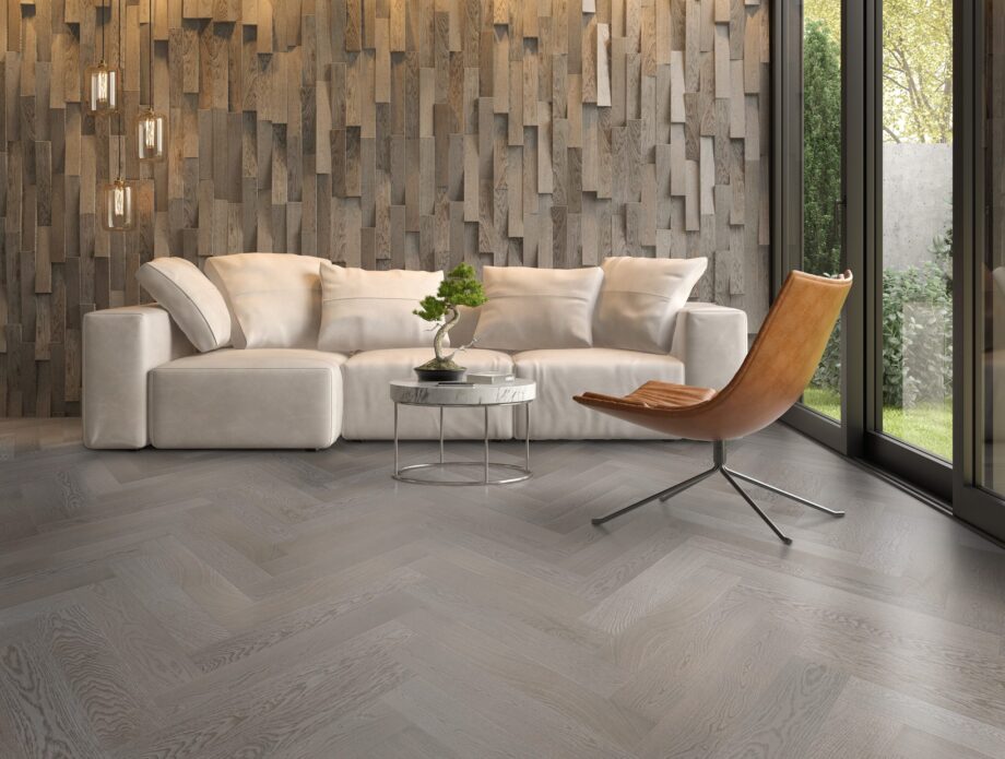 Herringbone parquet Oak SIL, 4 sides beveled, brushed, matt lacquered