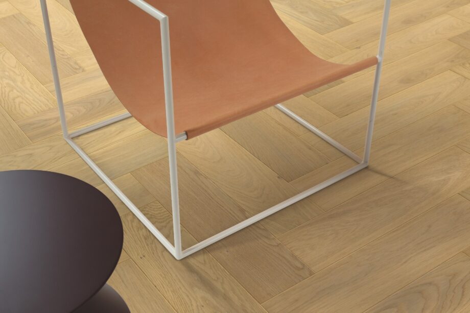 Herringbone parquet oak disegno pure light, Quick Step, beveled, extra matt lacquered