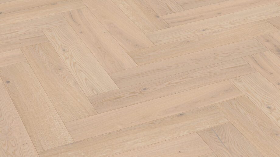 Herringbone parquet Meister PS500 Authentic off-white oak brushed, matt lacquered