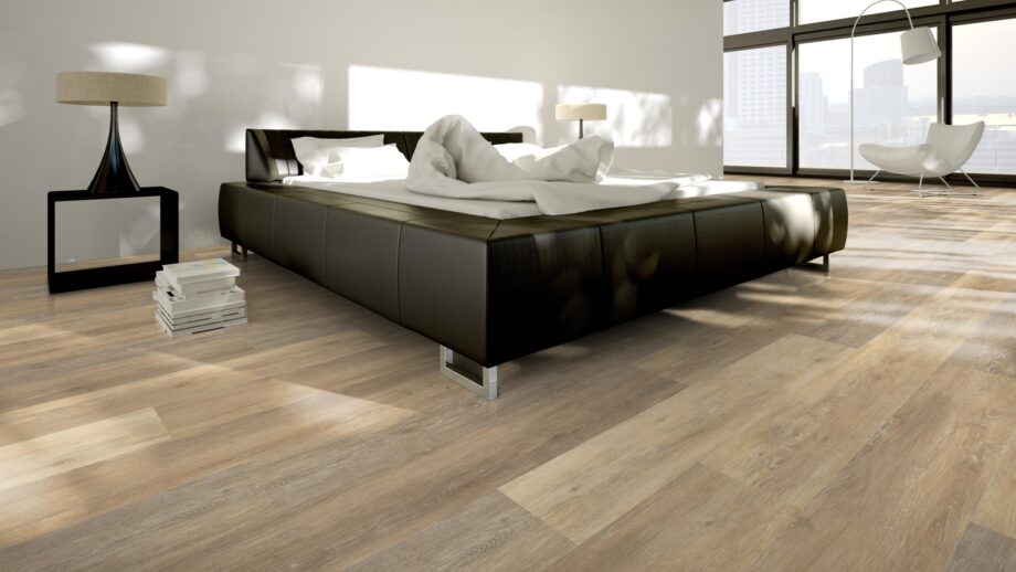 SPC tile floor Traffic Luna with integrated underlay