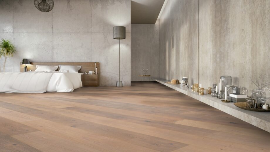 Parquet Trinity Oak Rustical 1-strip beveled brushed white oiled