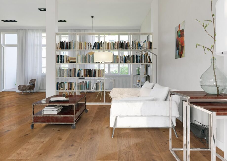 Parquet floor Trinity Oak Rustik 1-strip beveled deep brushed oiled