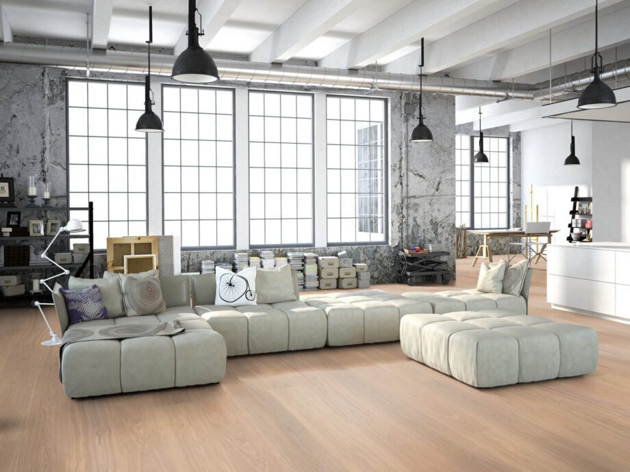 Parquet Trinity Oak Natur 1-strip beveled brushed white oiled – 12