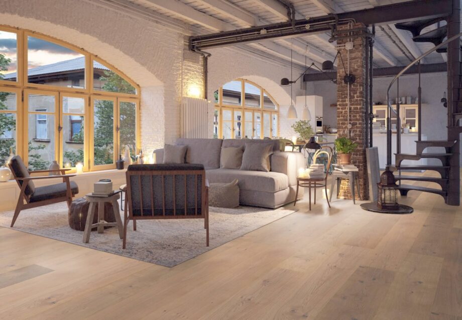 Parquet Trinity Oak Rustical 1-strip beveled brushed white oiled – 6