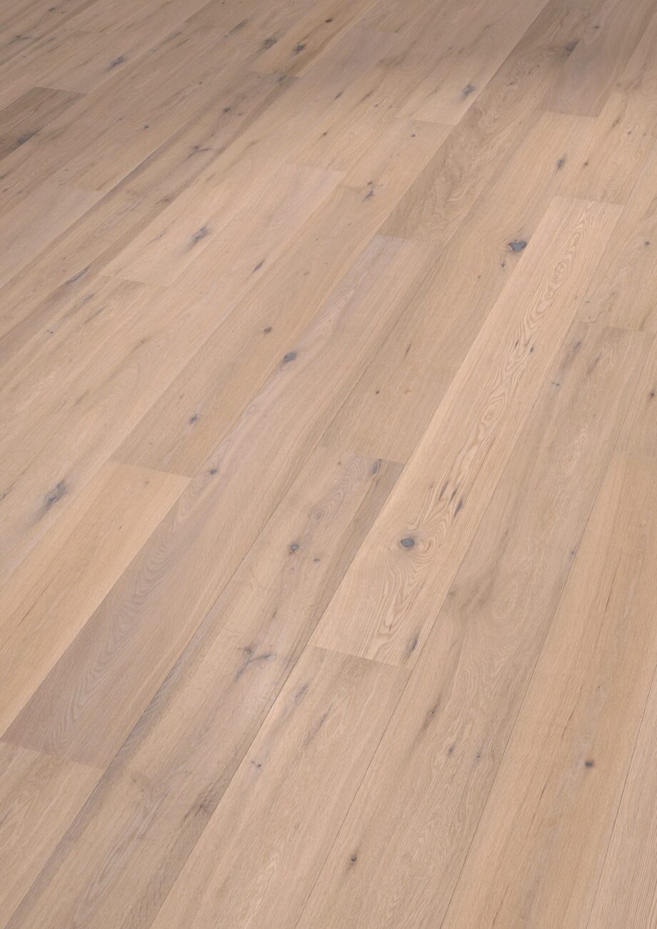 Parquet Oak Rustical 1-strip beveled brushed white oiled 189mm