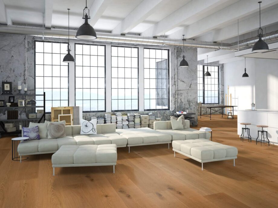 Parquet Trinity Oak Rustical 1-strip beveled brushed raw oiled 305mm