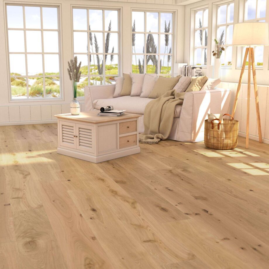 Parquet floor Oak Rustical 1-strip 2 sides beveled brushed rough oiled 260mm wide