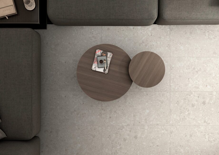 Terrazzo effect matt porcelain floor tile Tau Clemon Ivory, 60x60 and 60x120 cm, ivory, R10, rectified – 3