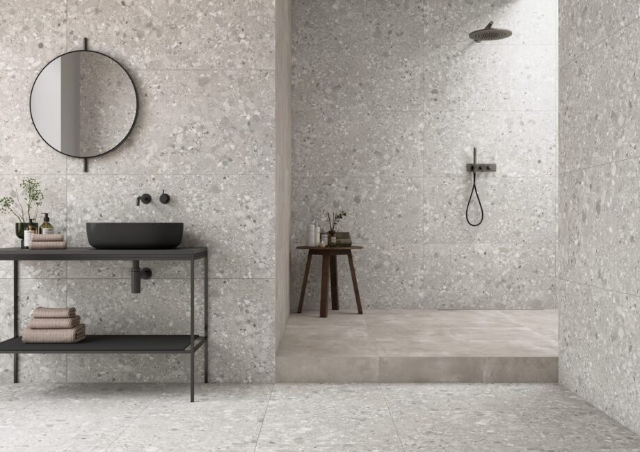 Terrazzo effect matt porcelain floor tile Tau Clemon Silver, 60x60 and 60x120 cm, silver grey, R10, rectified – 3