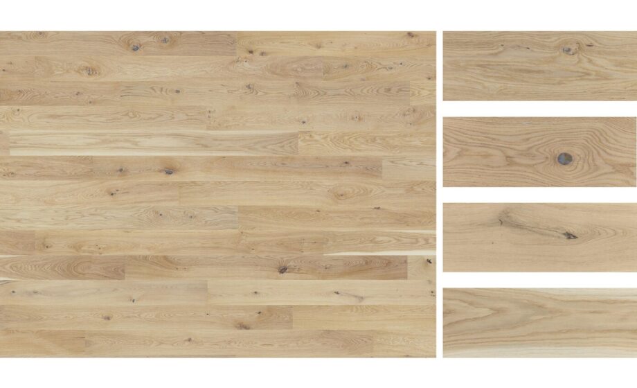 Parquet floor Tarkett Oak White XT 1-strip, beveled, brushed, white mat lacquered