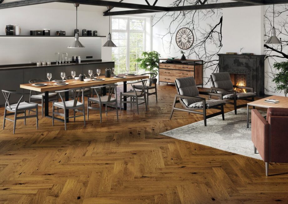 Herringbone parquet oak beveled brown matt lacquer 110mm – 2